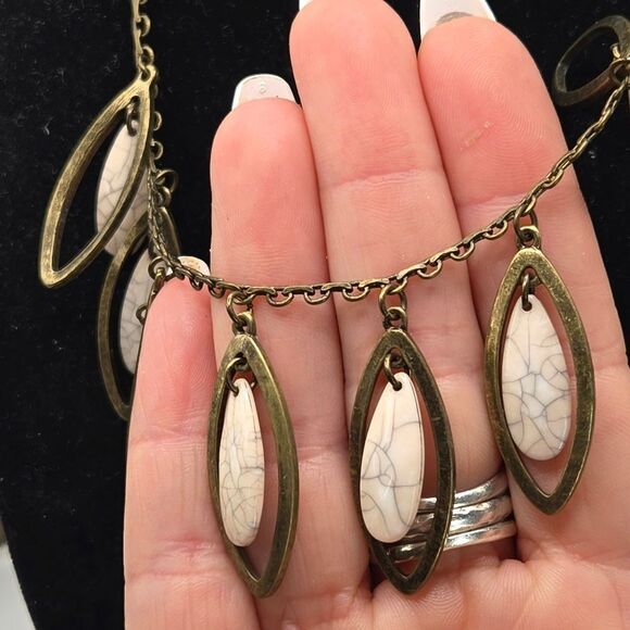 "5/$25" Brasstone Bead Drop Adjustable Bib Chain Necklace - Picture 7 of 9